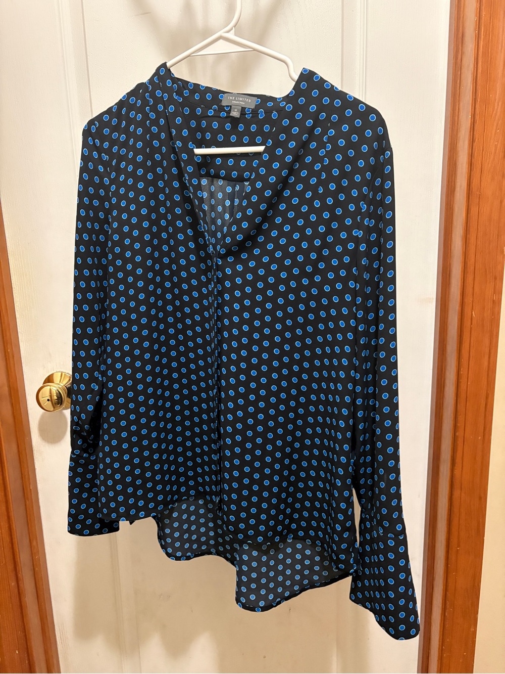 The Limited Collection Women’s Black and Blue Polka Dot Long Sleeve Blouse